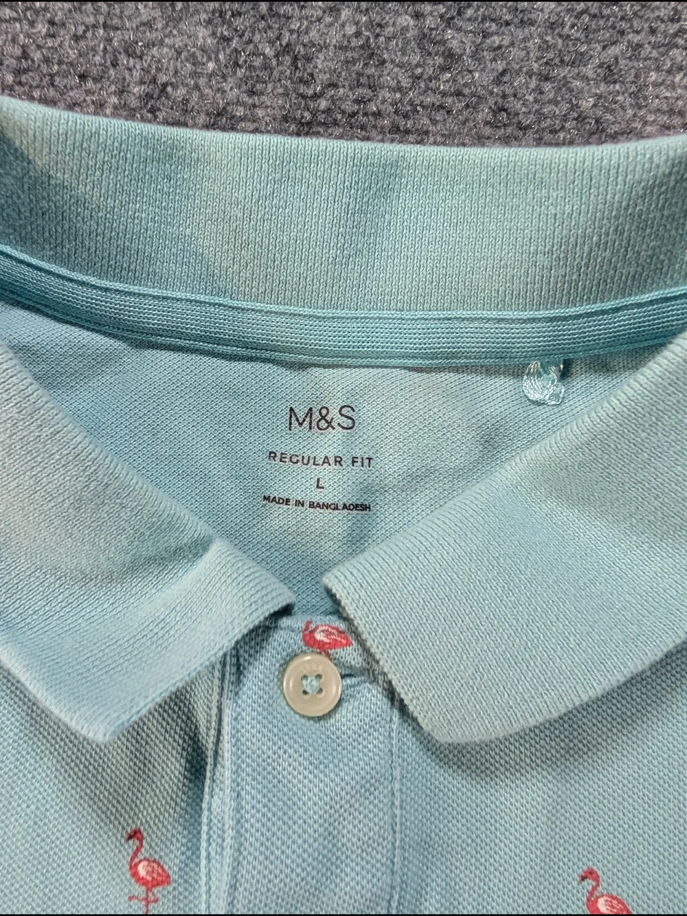 Men's Mint Polo Shirt with Subtle Flamingo Embroidery